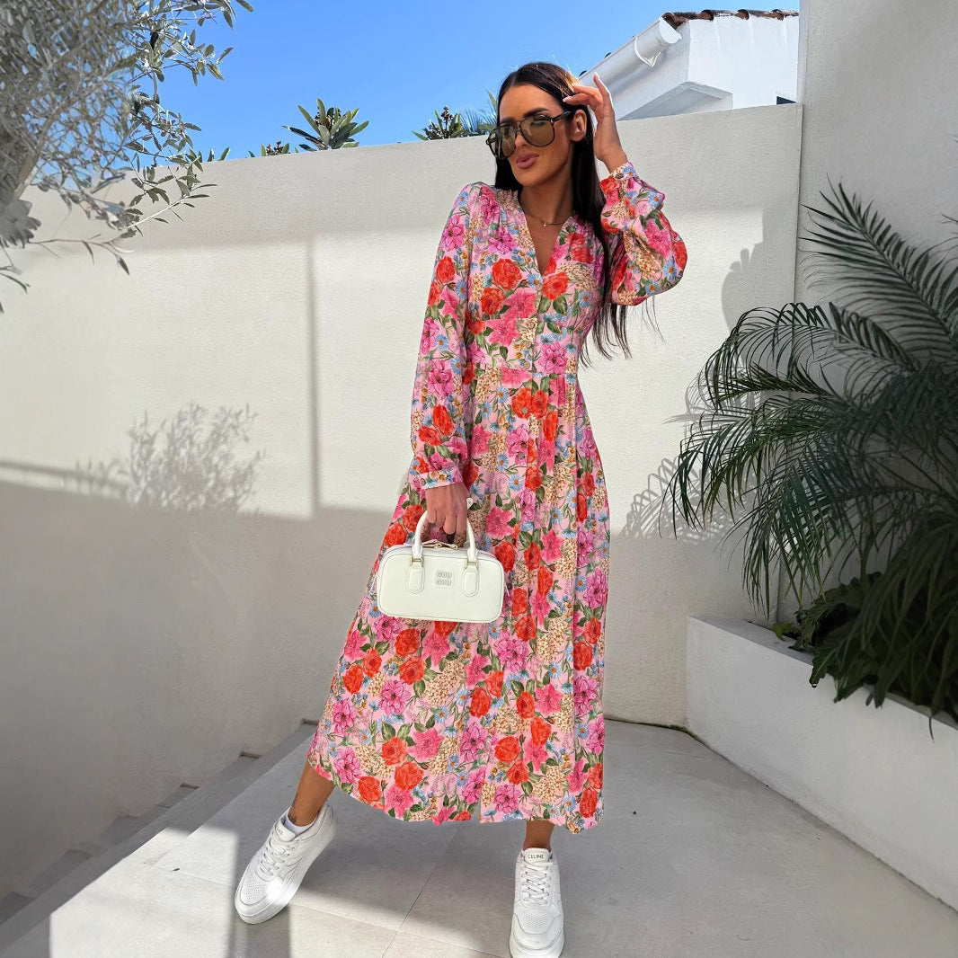 Robe maxi florale pour femmes avec détails de boutons Chic und Stil