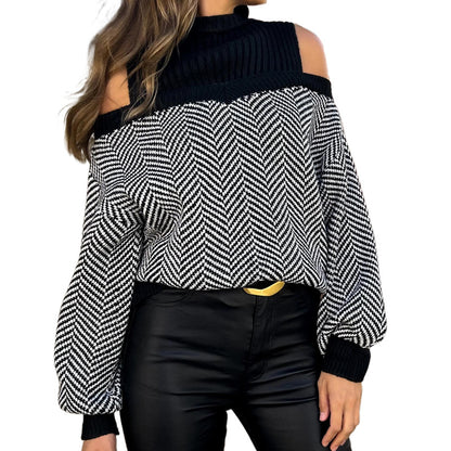 Pull femme à la mode avec design épaule dénudée et motif en zigzag Chic und Stil