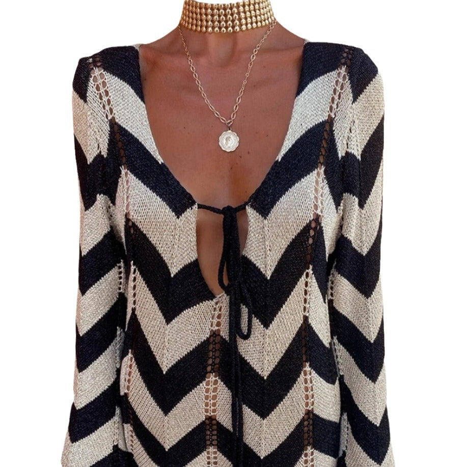 Robe maxi en tricot pour femmes avec motif en zigzag et découpes discrètes Chic und Stil