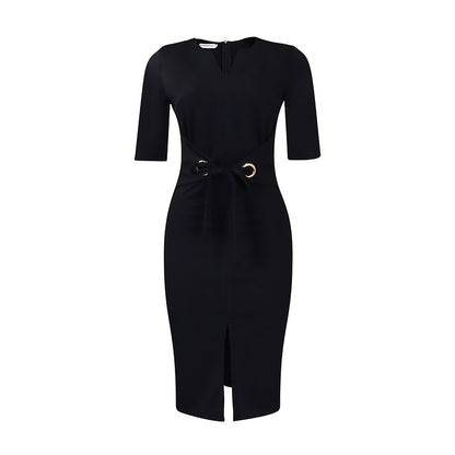 Robe ajustée pour femmes avec nœud décoratif et fente Chic und Stil