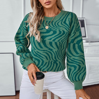 Pull en tricot à motif vague unique pour femme Chic und Stil