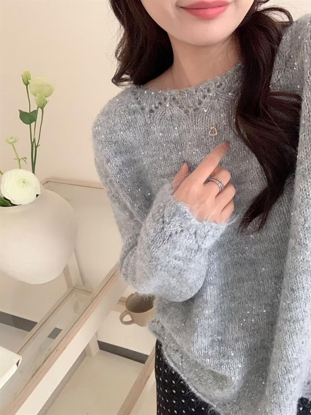Dames Pull en maille duveteux avec accents brillants et coupe décontractée Chic und Stil