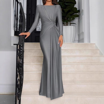 Dames Robe longue élégante avec fronces et col haut Chic und Stil