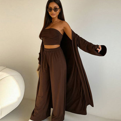 Women's elegant 3-piece set with wide pants and fitted top Chic and Style