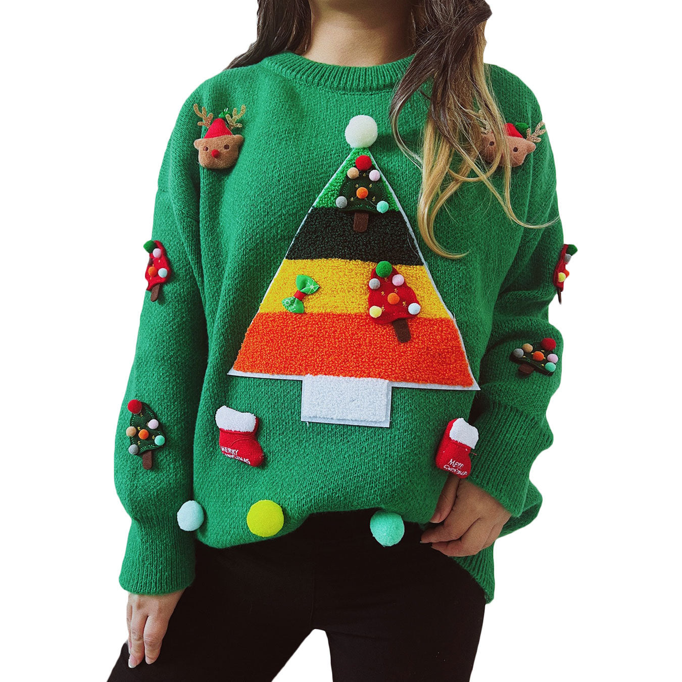Pull femme de Noël avec motif 3D festif et applications décoratives Chic und Stil