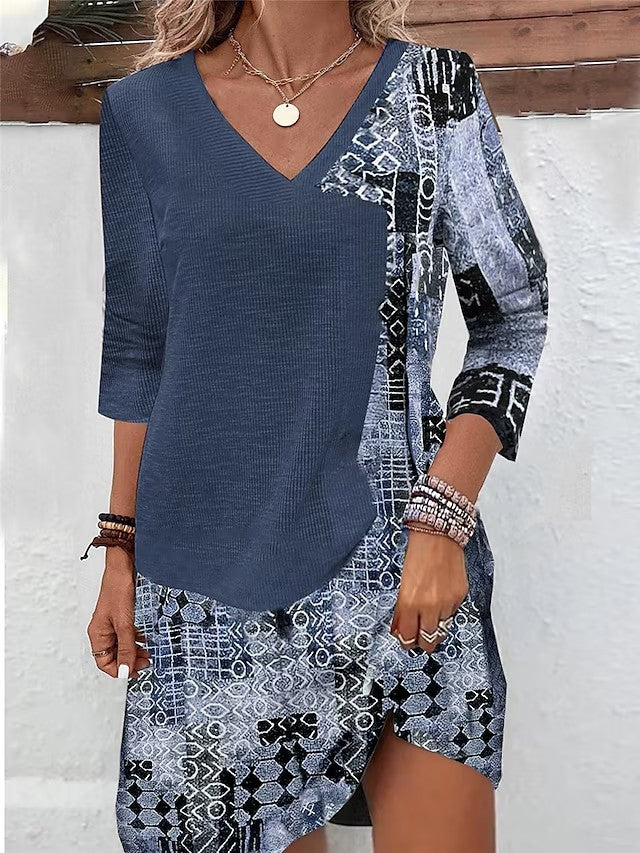 Robe chemise femme avec décolleté en V et design en patchwork artistique Chic und Stil