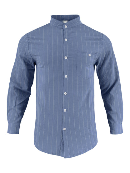 Chemise à manches longues pour hommes avec col montant moderne et motif à rayures fines Chic und Stil