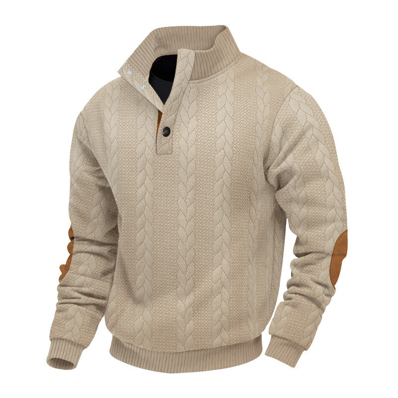 Men's fleece pullover with textured cable knit pattern and modern stand-up collar Chic and style