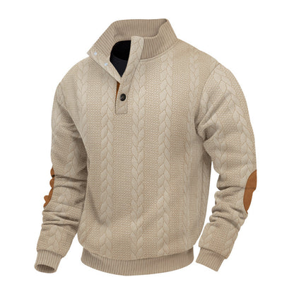Men's fleece pullover with textured cable knit pattern and modern stand-up collar Chic and style