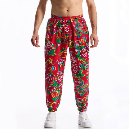 Casual Harem Pants for Men with Colorful Floral Print and Elastic Chic and Style