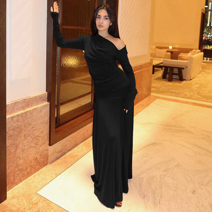 Robe maxi à enrouler élégante pour femmes avec empiècement asymétrique aux épaules Chic und Stil