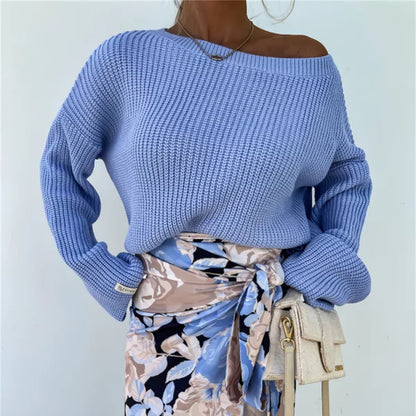 Dames pull en maille confortable avec coupe large et épaule dénudée Chic und Stil
