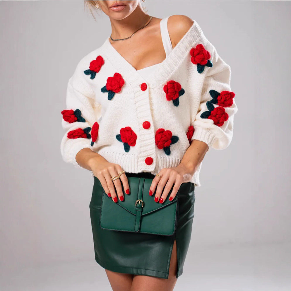 Dames Pull en laine douillet avec des applications florales et coupe oversize Chic und Stil