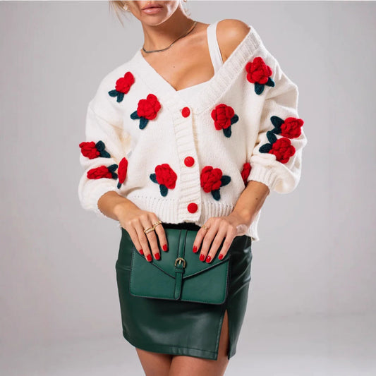 Dames Pull en laine douillet avec des applications florales et coupe oversize Chic und Stil