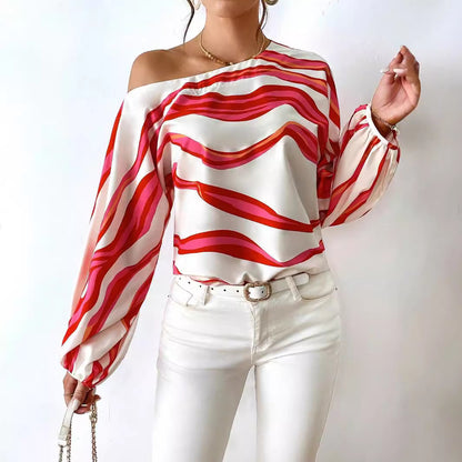 Blouse satin off-shoulder pour femmes avec manches bouffantes Chic und Stil