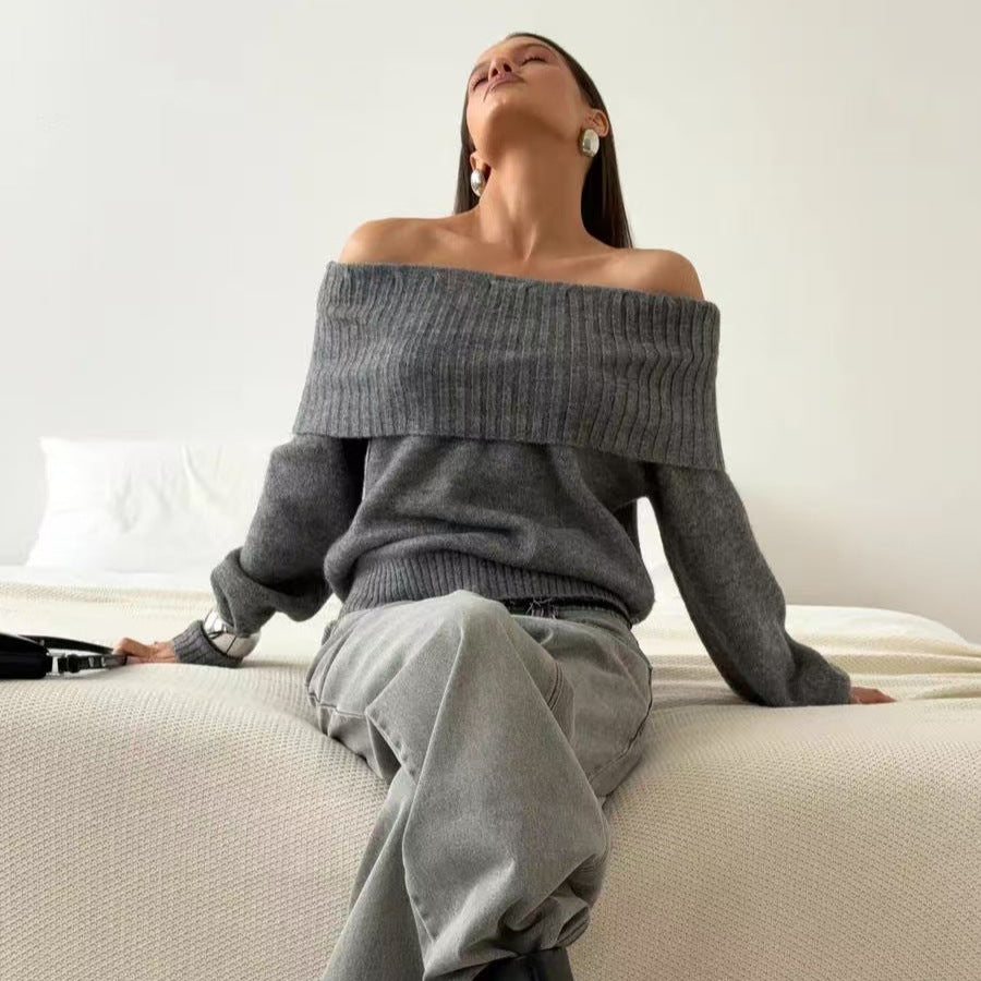 Pull élégant pour femmes avec col large en côtes et matériau doux Chic und Stil