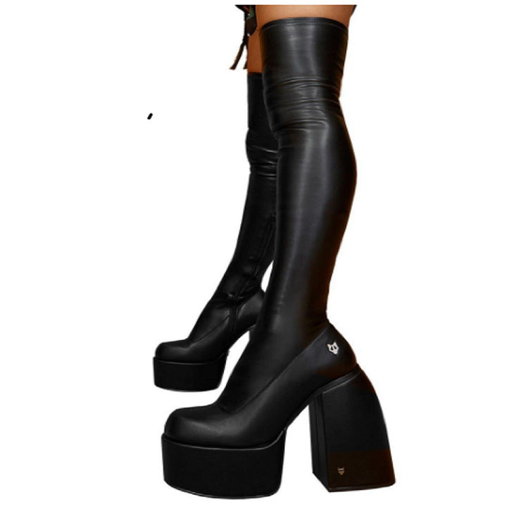 Bottes au-dessus du genou pour femmes avec un talon bloc épais et un matériau supérieur élastique Chic und Stil