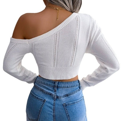 Femme Pull court avec décolleté asymétrique Chic und Stil