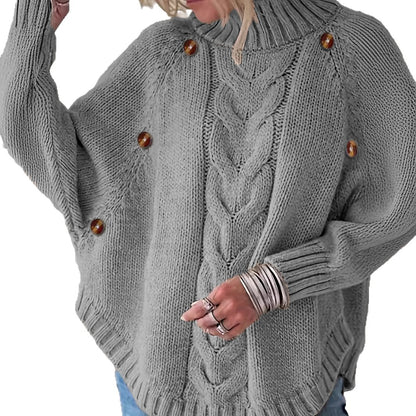 Femme Pull en maille ample avec col haut et boutons décoratifs Chic und Stil