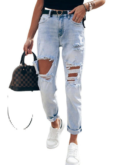 Chic und Stil | Women's Ripped Boyfriend Jeans in Casual Vintage Style with High Waist