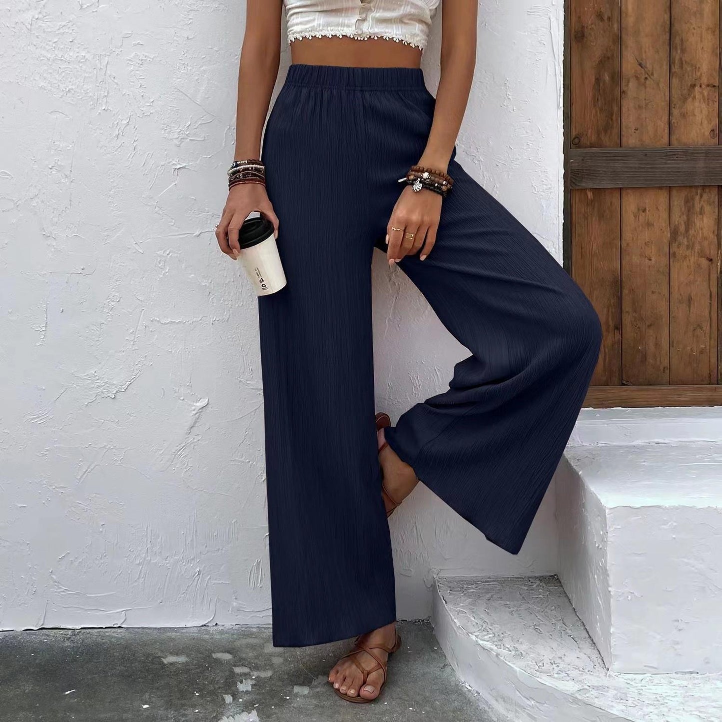 Wide pleated pants for women with elastic waist and elegant drape Chic and Style