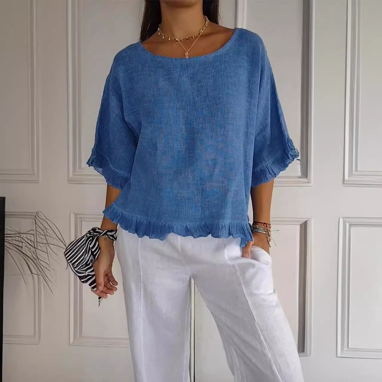 Blouse décontractée pour femmes avec bordure froncée Chic und Stil
