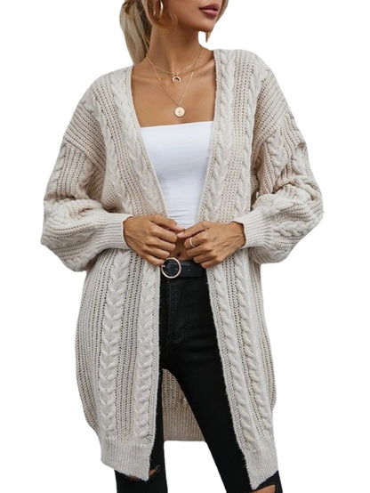 Dames gros tricot cardigan avec capuche et design en torsades Chic und Stil