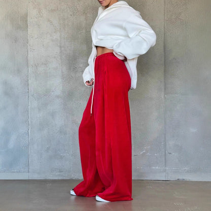 Wide velvet pants for women with elastic waist and practical side pockets Chic and Style