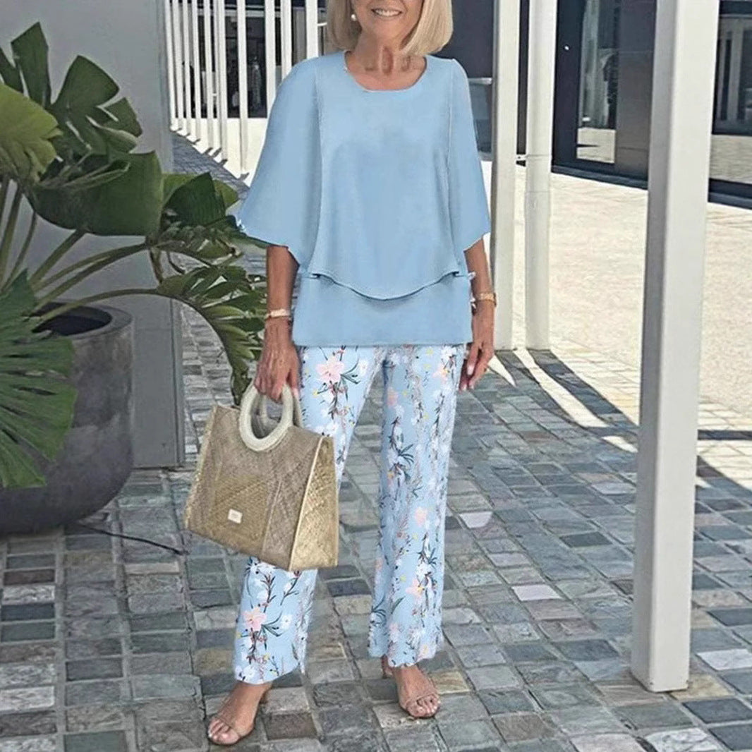Women Elegant Layered Tunic Set and Floral Pants Chic and Style