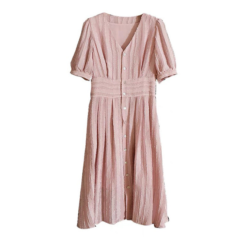Robe midi A-line à manches bouffantes avec boutons pour femmes Chic und Stil