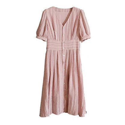 Robe midi A-line à manches bouffantes avec boutons pour femmes Chic und Stil