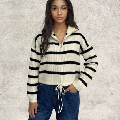 Pull en tricot pour femmes avec demi-fermeture éclair et structure de transition décontractée Chic und Stil