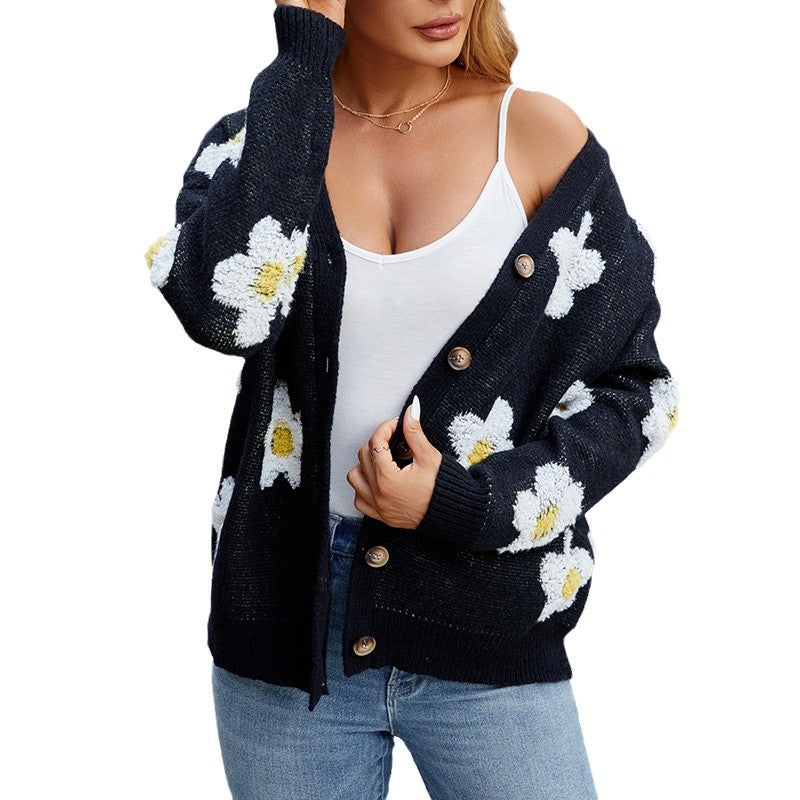 Dames cardigan tricot confortable avec détails floraux Chic und Stil