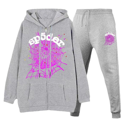 Ladies hoodie jacket and jogger pants with a unique spider web design Chic and Style
