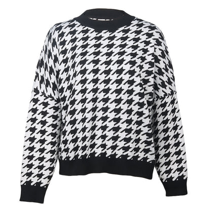 Pull oversized en maille pour femmes avec un motif pied-de-poule moderne et une coupe décontractée Chic und Stil