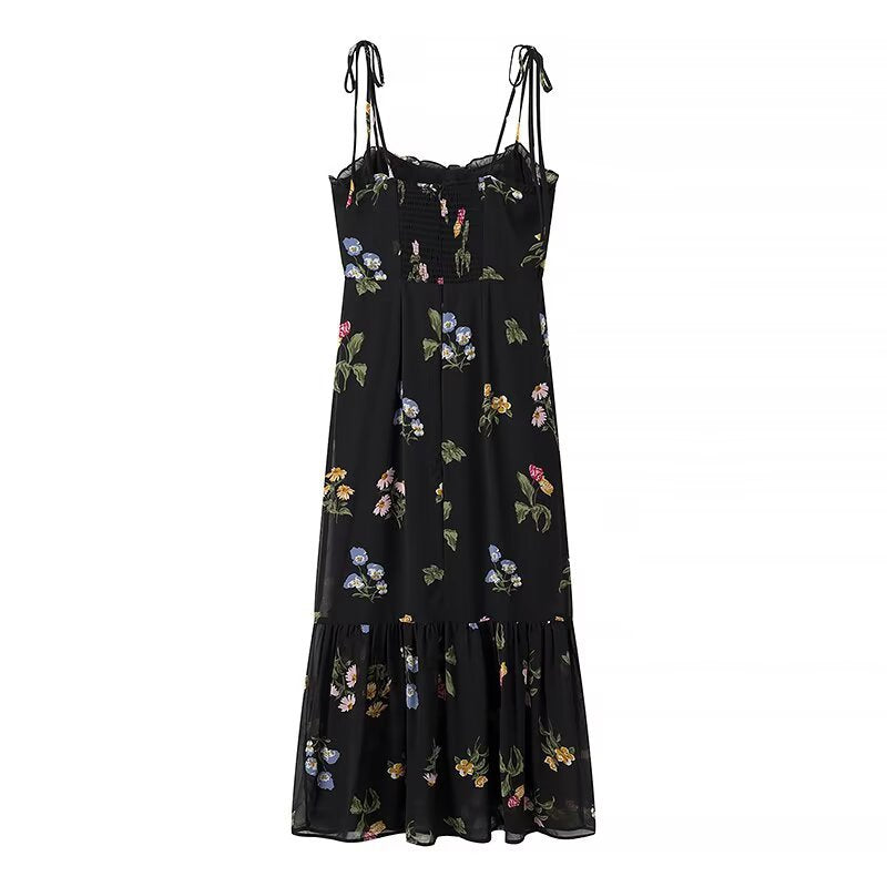 Robe maxi femme avec design floral et bretelles spaghetti réglables Chic und Stil