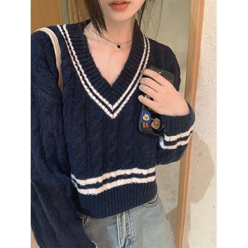Pull en tricot à col en V et motif en relief pour dames Chic und Stil