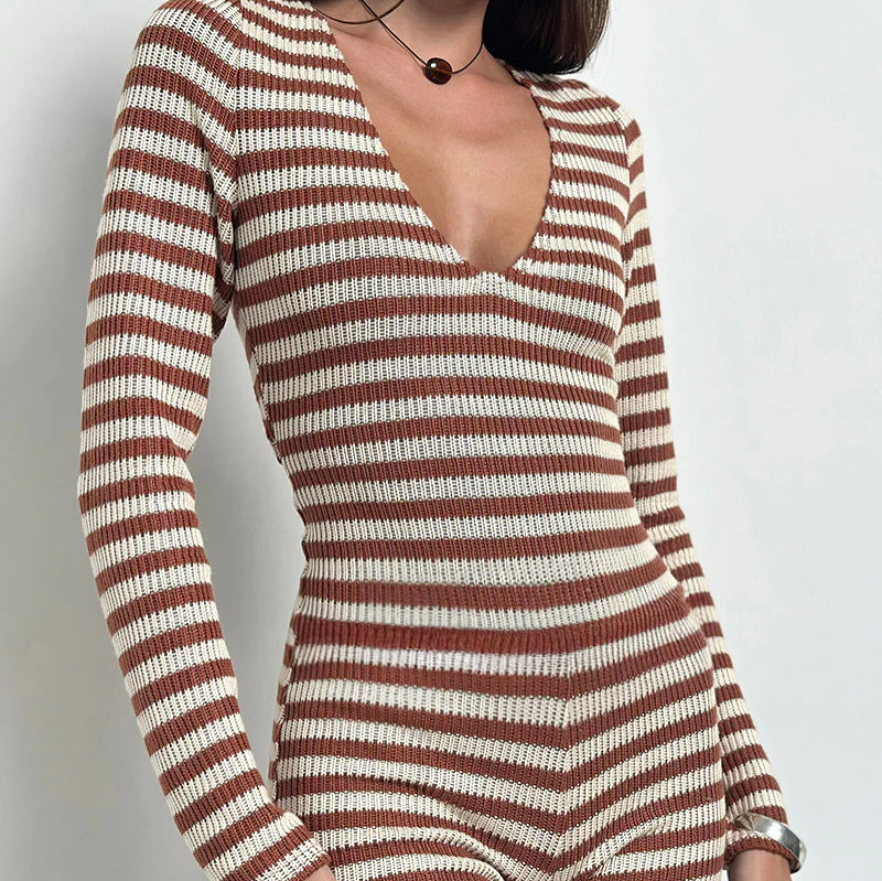 Dames combinaison tricot décontractée avec décolleté en V et manches longues Chic und Stil