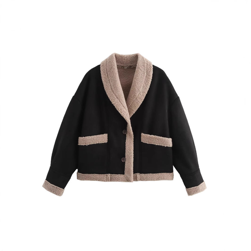 Ladies plush jacket with wool Chic and Style