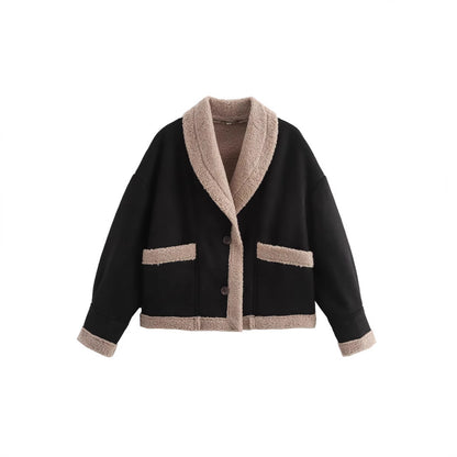 Ladies plush jacket with wool Chic and Style