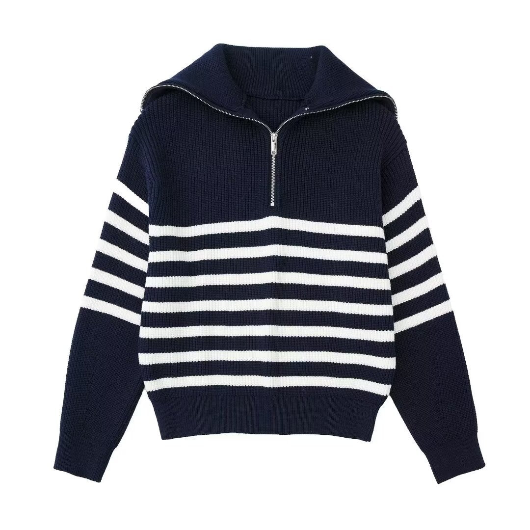 Pull en tricot pour femmes avec col montant et fermeture éclair Chic und Stil