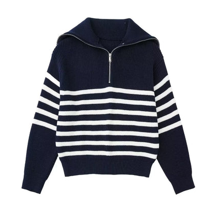 Pull en tricot pour femmes avec col montant et fermeture éclair Chic und Stil