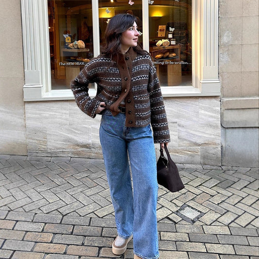 Dames Jacquard cardigan avec patte de boutonnage et motif tendance Chic und Stil