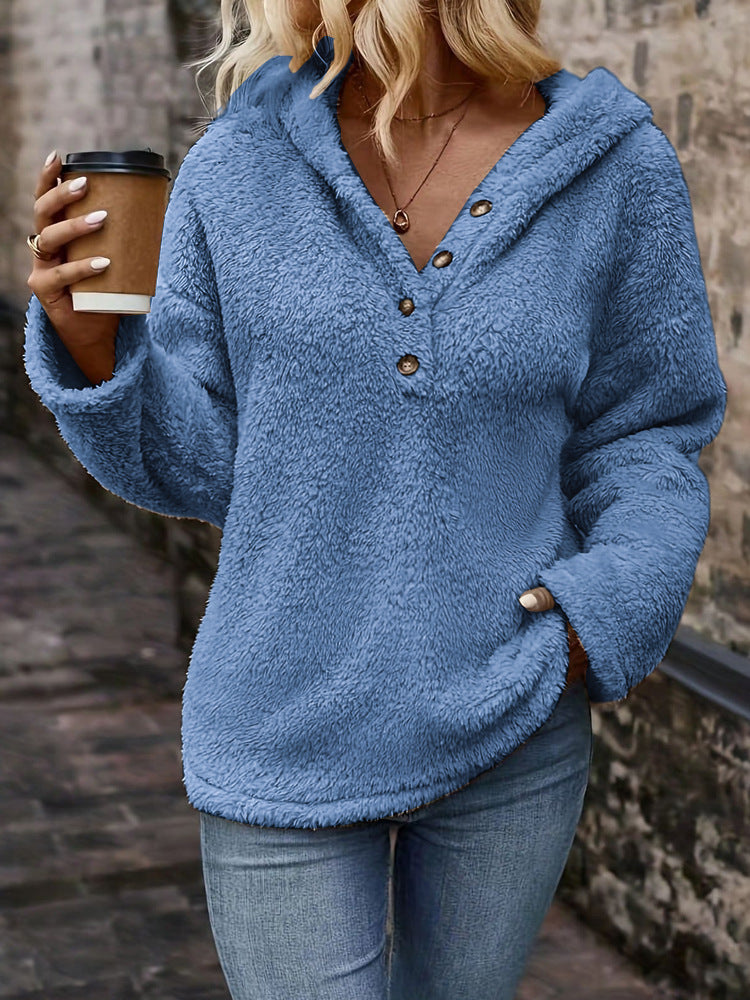 Dames pull en fleece confortable avec patte de boutonnage Chic und Stil