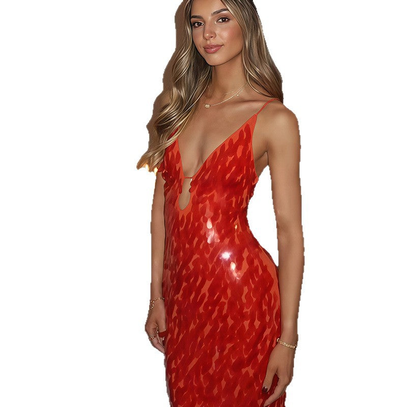 Dames Élégante Robe Maxi avec décolleté profond et sequins brillants Chic und Stil