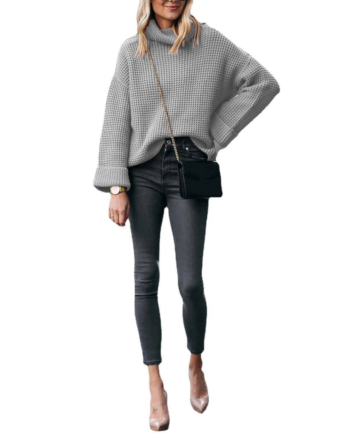 Pull en tricot surdimensionné pour femmes avec col montant et design structuré Chic und Stil