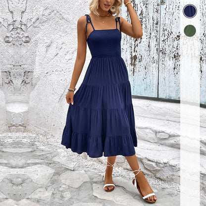 Robe midi élégante à volants pour femme avec bretelles réglables Chic und Stil
