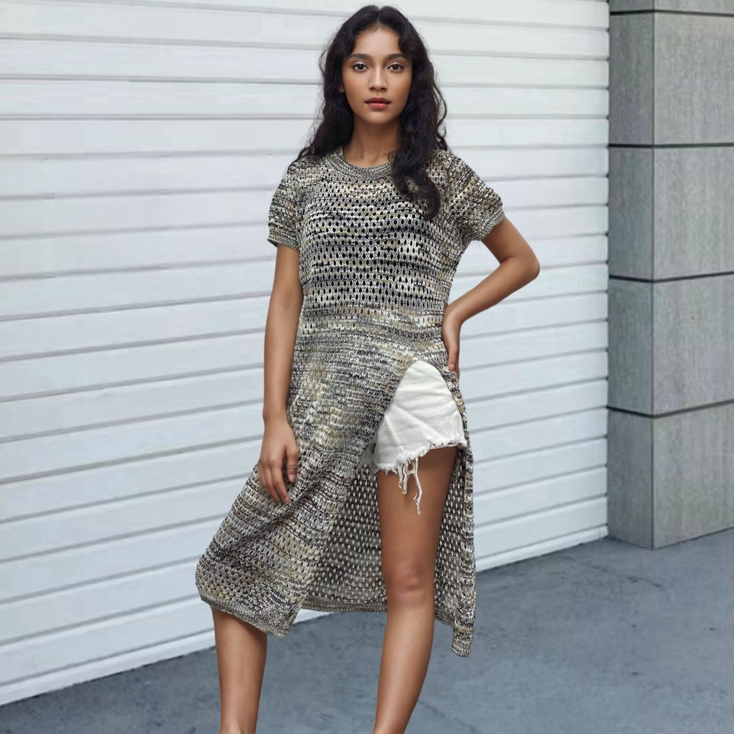 Airy knitted dress for women with asymmetrical hem Chic und Stil