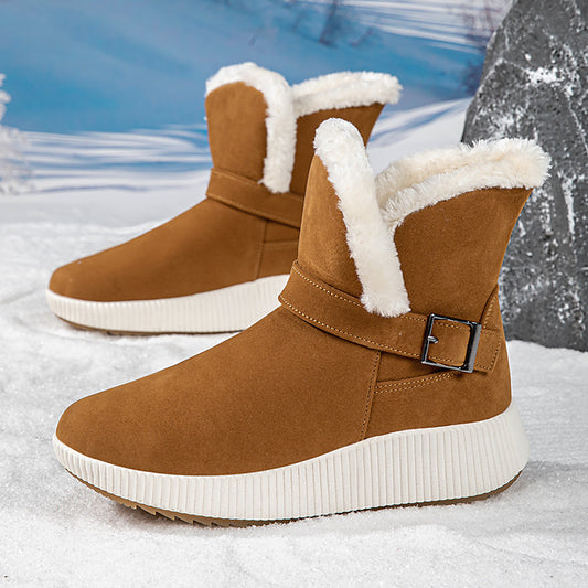 Bottes d'hiver pour femmes doublées avec application de boucle à la mode et semelle antidérapante Chic und Stil