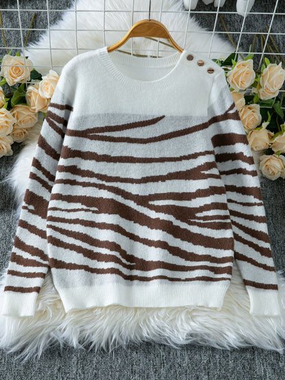 Pull en tricot confortable pour femmes avec un motif moderne de rayures zèbre et une coupe confortable Chic und Stil